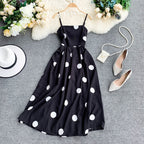 Vintage Polka Summer Dress With Straps Black One size