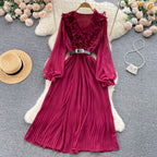 Summer Long Sleeve Chiffon Dress - Elegant Style Red Average Size