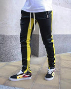 FOG Men's Casual Pants with Zipper - Retro Stripe Design Yellow