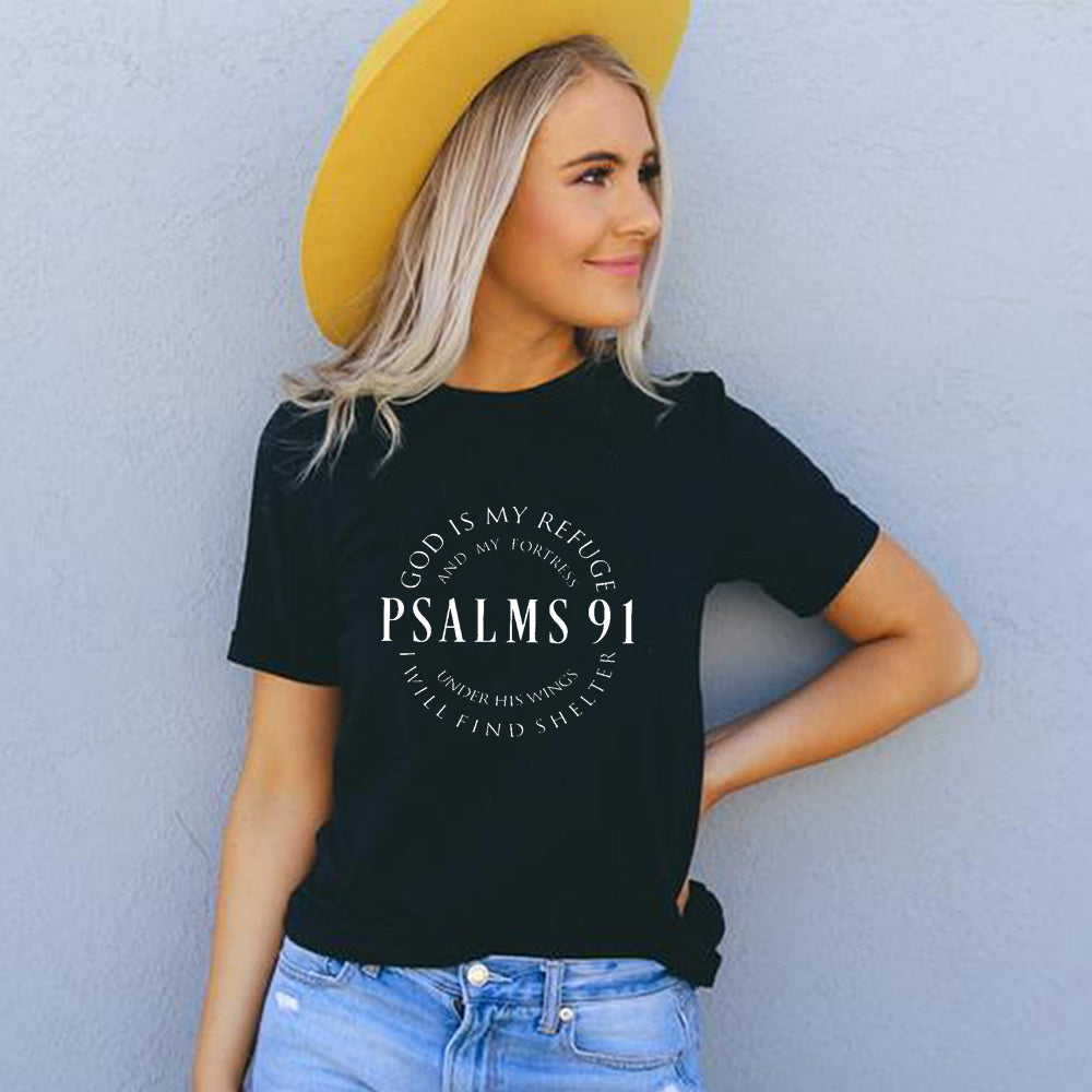 God Is My Refuge Psalms 91 Christian T Shirts Black