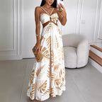 Fashion Printed Dress For Woman Apricot