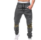 Men's Casual Pencil Pants - Loose Fit Cotton Blend with Belt Gray A