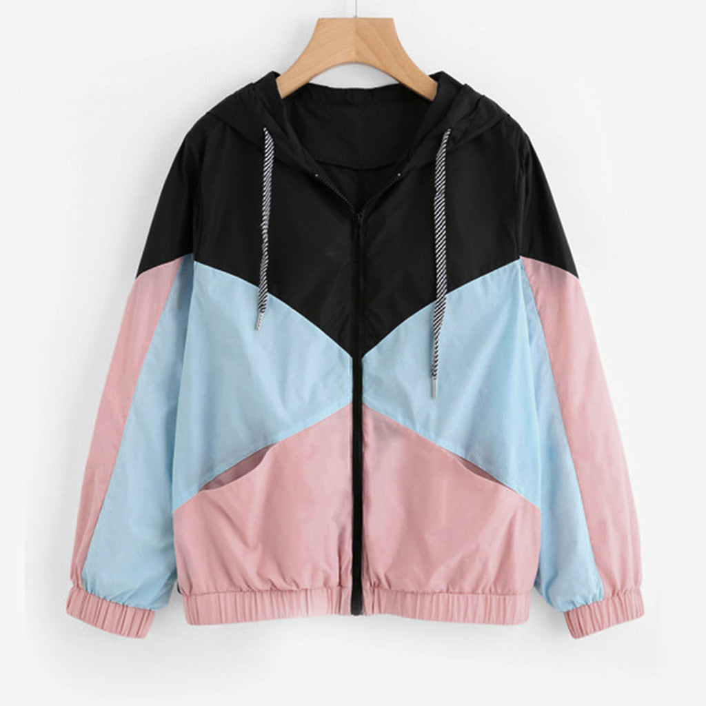 College Style Colorblock Sunscreen Jacket - UV Protection