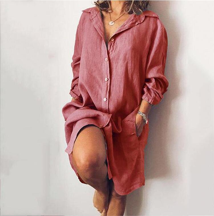 Loose Mid Length Shirts Women Dress Cover-ups Tunics For Mini Dress Red