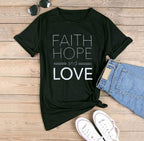 Faith hope and love T-shirts for men and women English alphanumeric street short sleeves Black