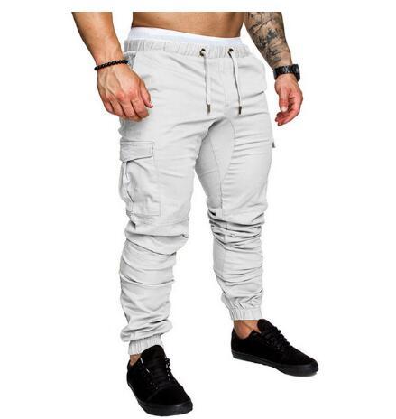 Men's Casual Pencil Pants - Loose Fit Cotton Blend with Belt White