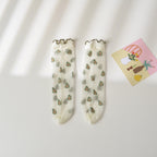 Girl's Strawberry Mid-Calf Socks - Breathable Ruffle Design Avocado Average Size