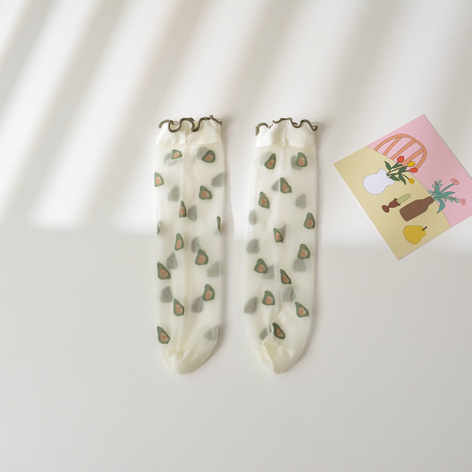 Girl's Strawberry Mid-Calf Socks - Breathable Ruffle Design Avocado Average Size