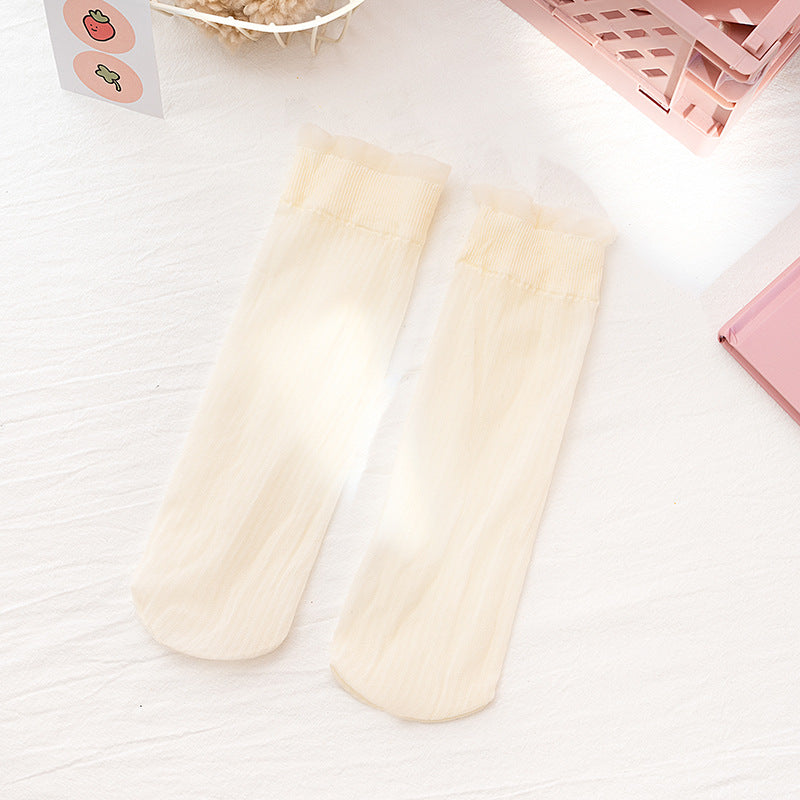 Girl's Strawberry Mid-Calf Socks - Breathable Ruffle Design