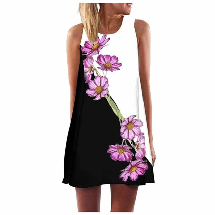 Giraffe Print Dress - Digital Print Sleeveless Summer Purple