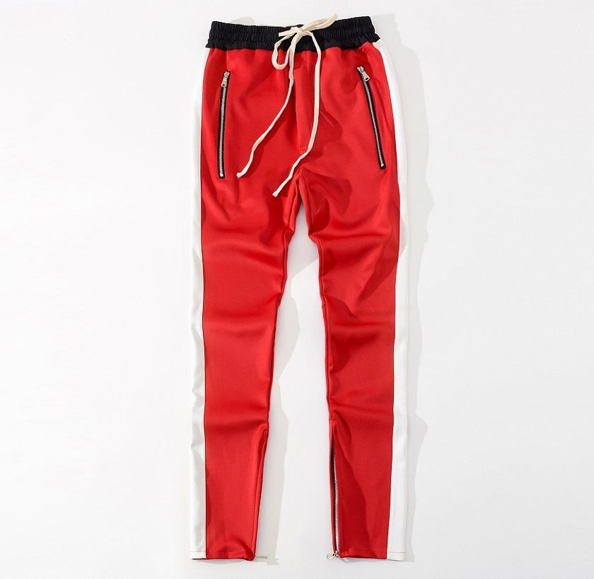 FOG Men's Casual Pants with Zipper - Retro Stripe Design Rad