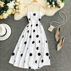 Vintage Polka Summer Dress With Straps White One size
