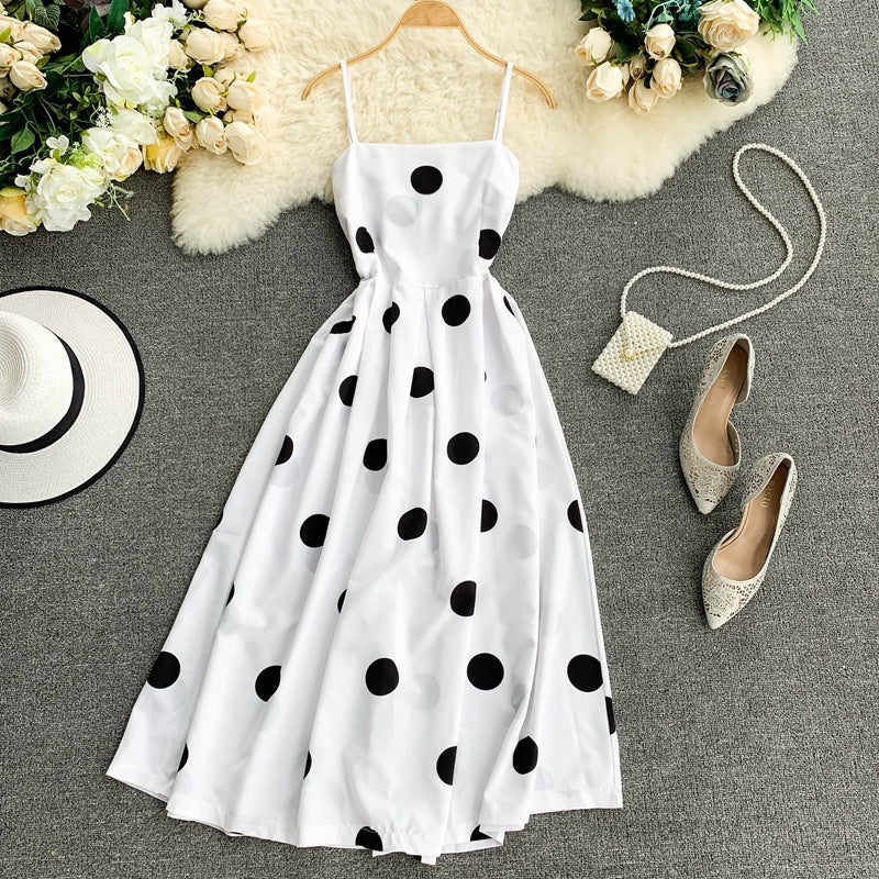 Vintage Polka Summer Dress With Straps White One size