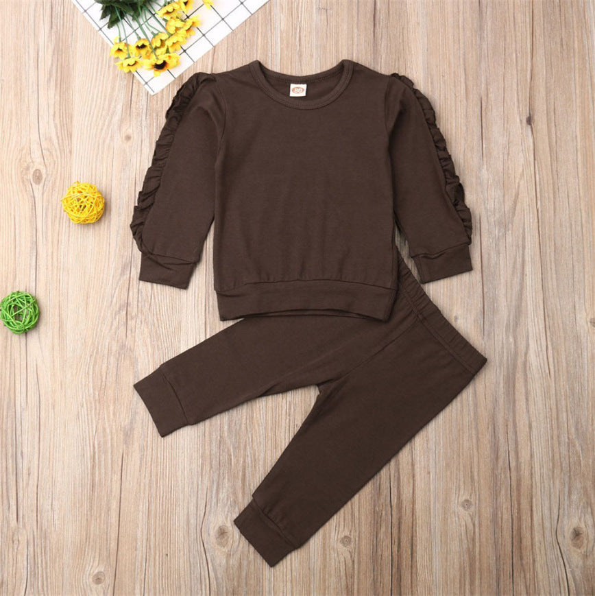 Newborn Baby 2-Piece Outfit Set – Ruffle Jumper & Pants, Long Sleeve Brown