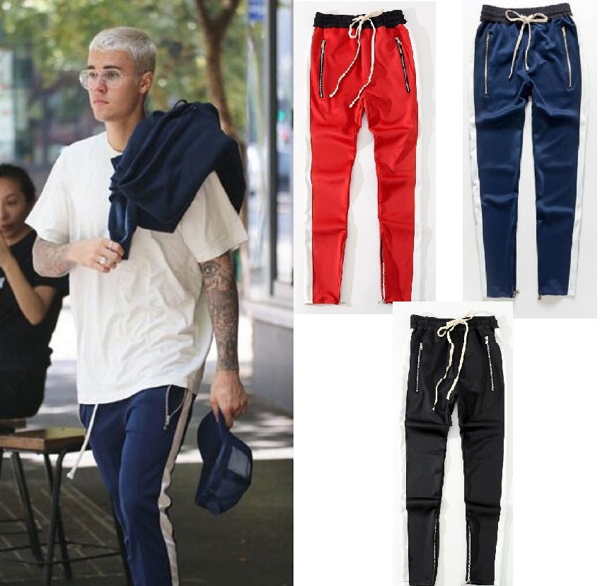 FOG Men's Casual Pants with Zipper - Retro Stripe Design