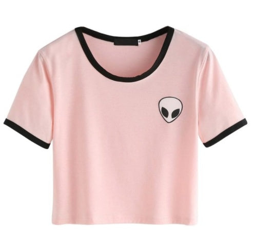 Alien Graphic Crop Top - Short Sleeve Casual Tee 4