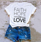 Faith hope and love T-shirts for men and women English alphanumeric street short sleeves White