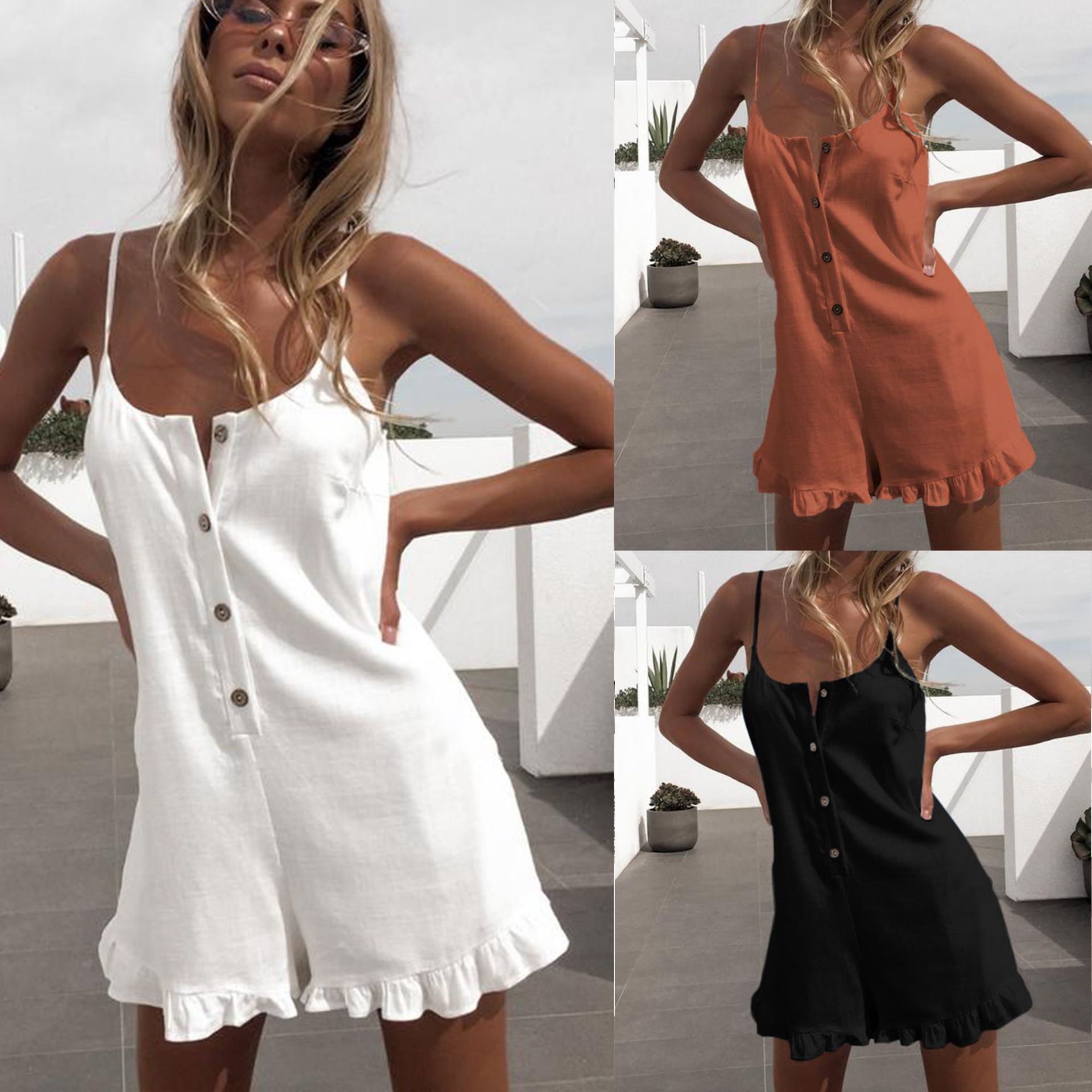 Ruffled Romper Shorts - Casual Jumpsuit Style