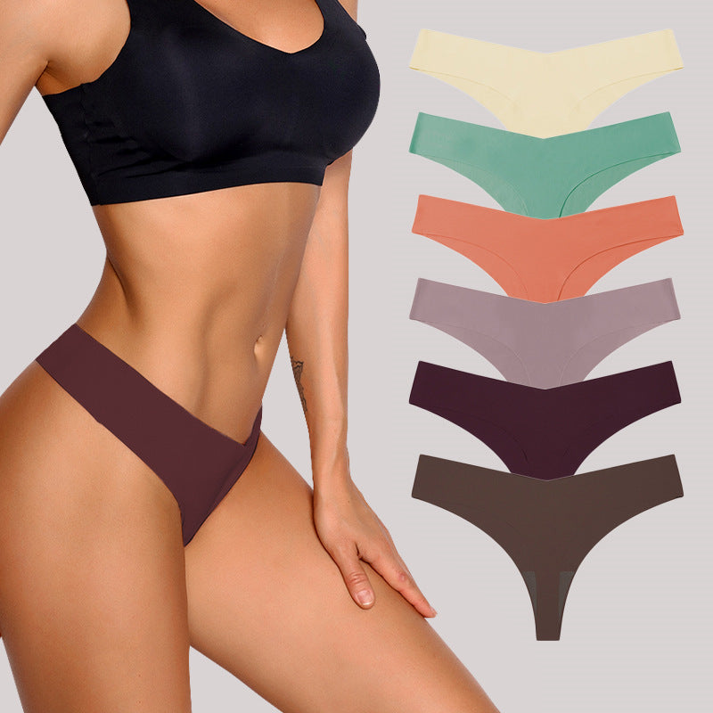 Women’s Low Waist Seamless T-Back Panties – Ice Silk, Cotton Crotch