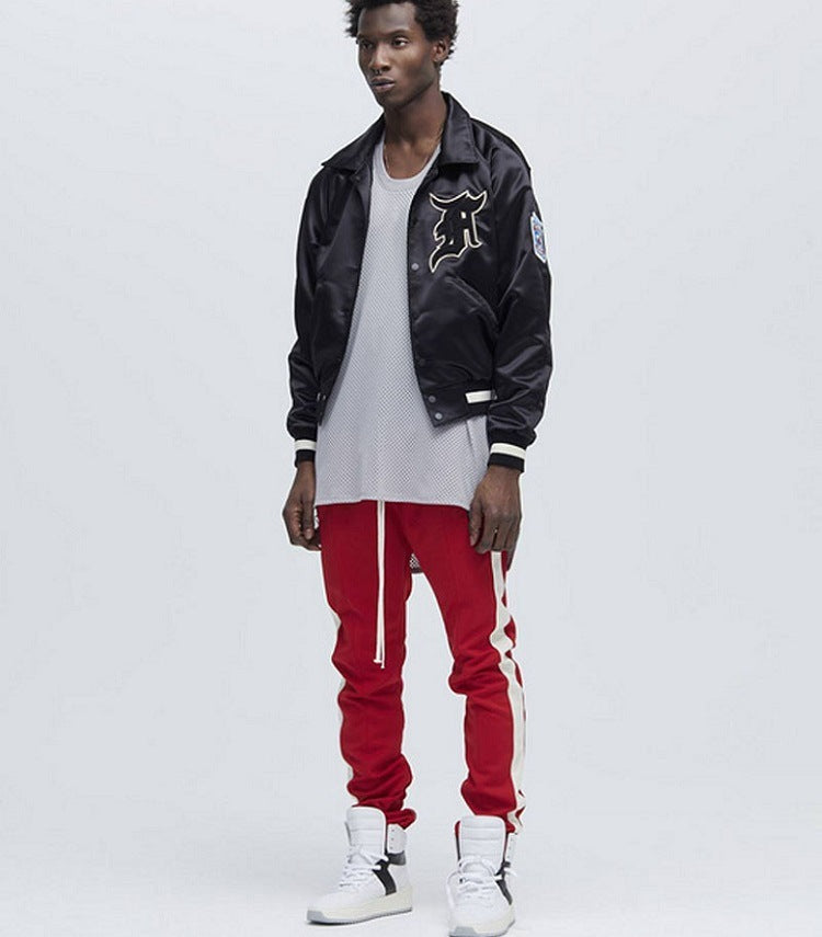 FOG Men's Casual Pants with Zipper - Retro Stripe Design