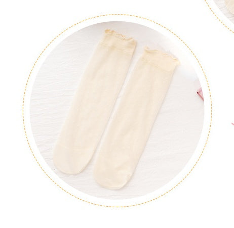 Girl's Strawberry Mid-Calf Socks - Breathable Ruffle Design Dot Average Size