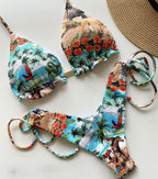 Printed Tassel Bikini Set - Multi-Color Two-Piece QS03