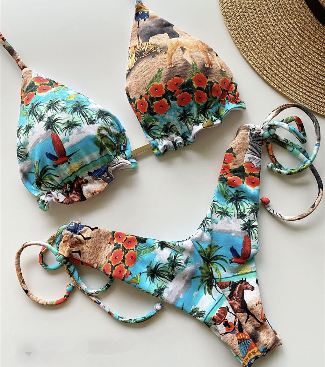 Printed Tassel Bikini Set - Multi-Color Two-Piece QS03