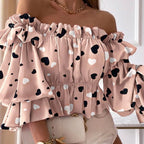 Women's Long Sleeve Blouse - Sexy Casual Shirt Pink love