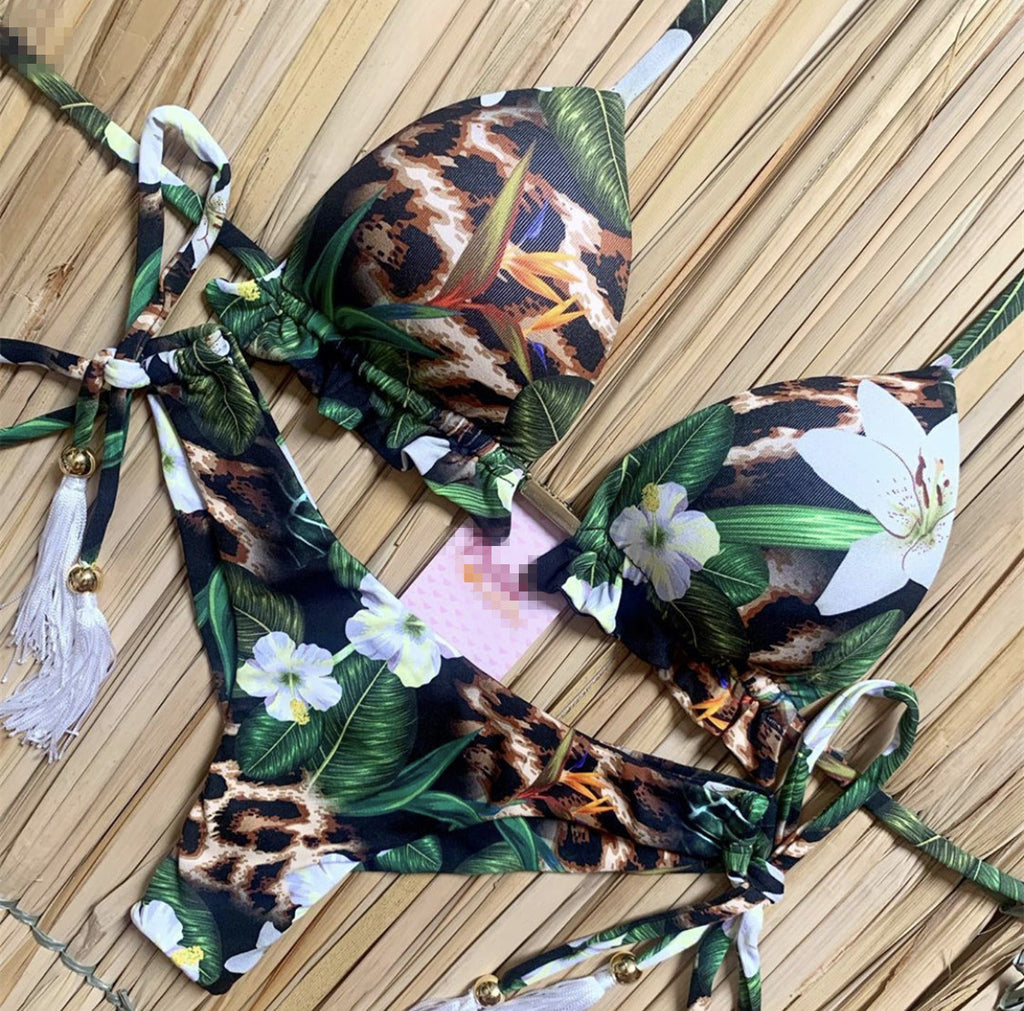 Printed Tassel Bikini Set - Multi-Color Two-Piece QS01