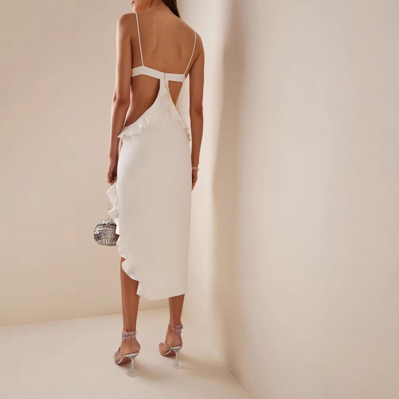 Backless Lace Dress - White Asymmetrical Spring Summer