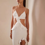 Backless Lace Dress - White Asymmetrical Spring Summer