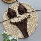Solid Color Two-Piece Swimsuit - High Elasticity C3991 Light Brown
