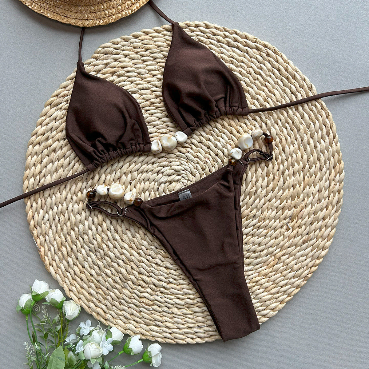 Solid Color Two-Piece Swimsuit - High Elasticity C3991 Light Brown