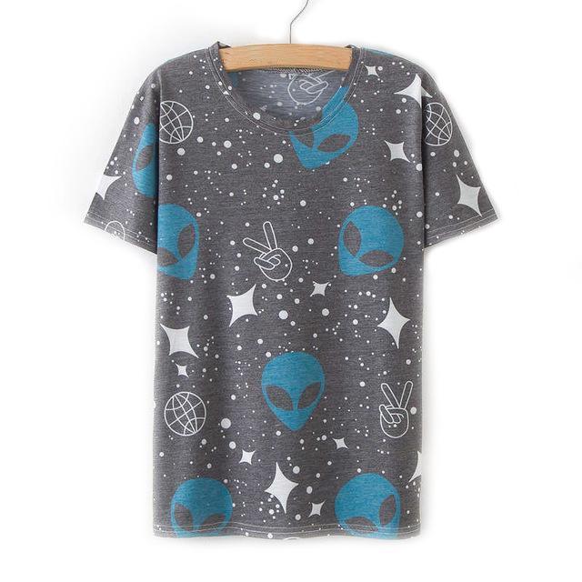 Alien Peace Relax T-Shirt - Casual Short Sleeve Tee XXL