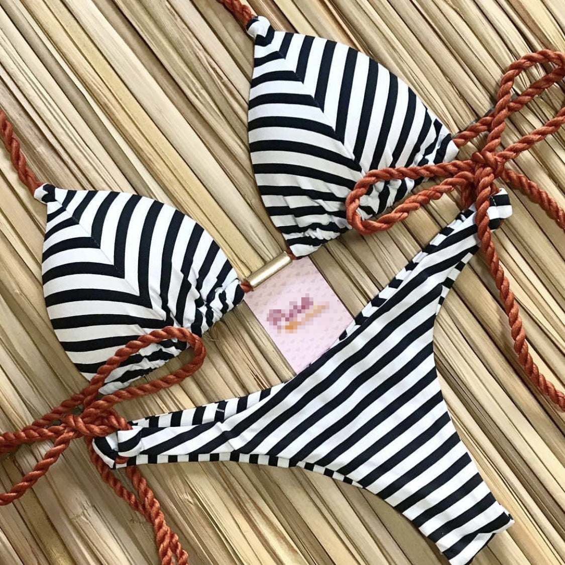 Printed Tassel Bikini Set - Multi-Color Two-Piece