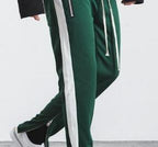 FOG Men's Casual Pants with Zipper - Retro Stripe Design Dark green