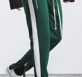 FOG Men's Casual Pants with Zipper - Retro Stripe Design Dark green