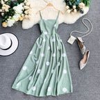 Vintage Polka Summer Dress With Straps Green One size