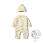 Baby Autumn Winter Knitted Onesie - Cozy Romper Beige Add wool