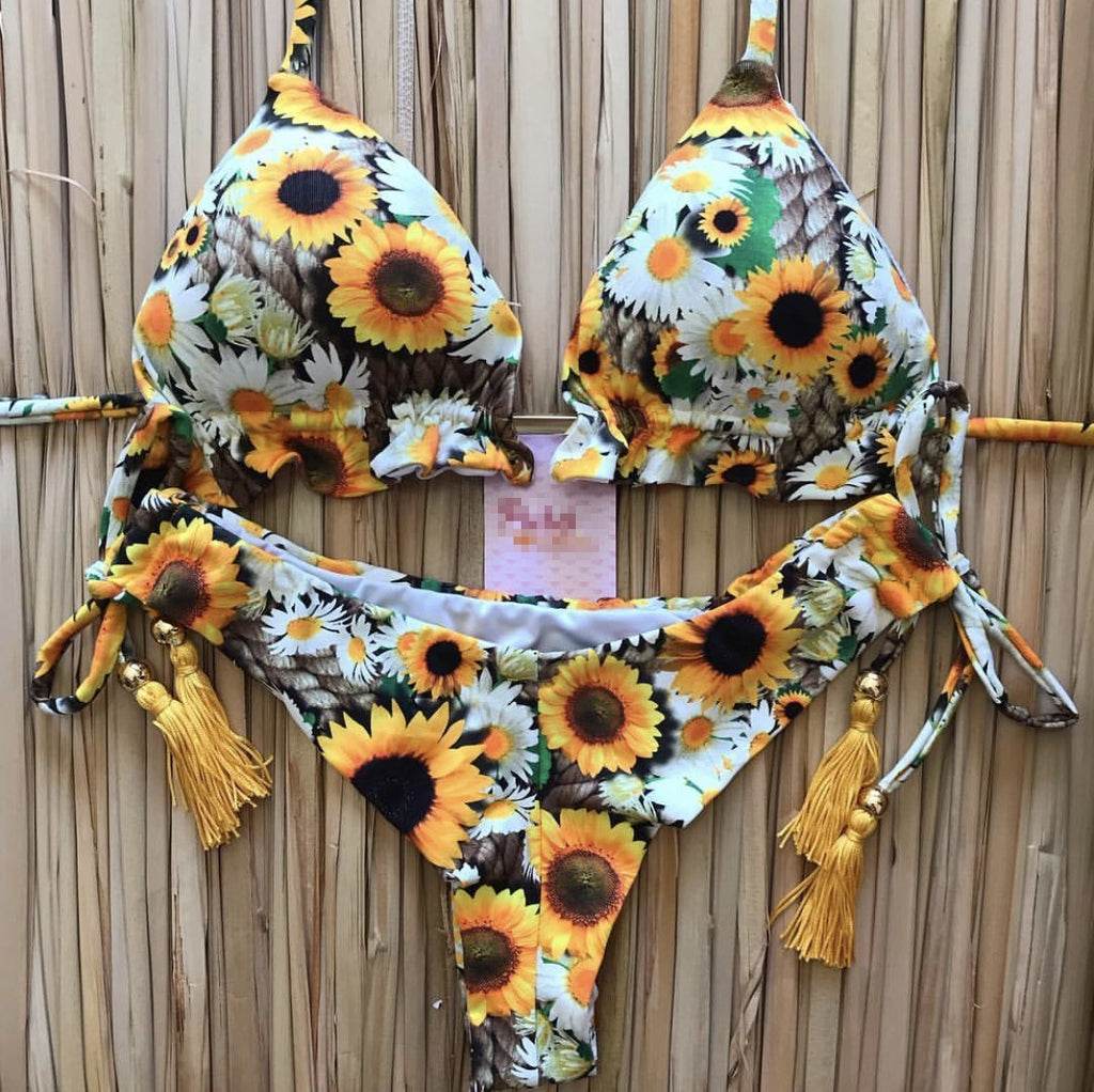 Printed Tassel Bikini Set - Multi-Color Two-Piece K230