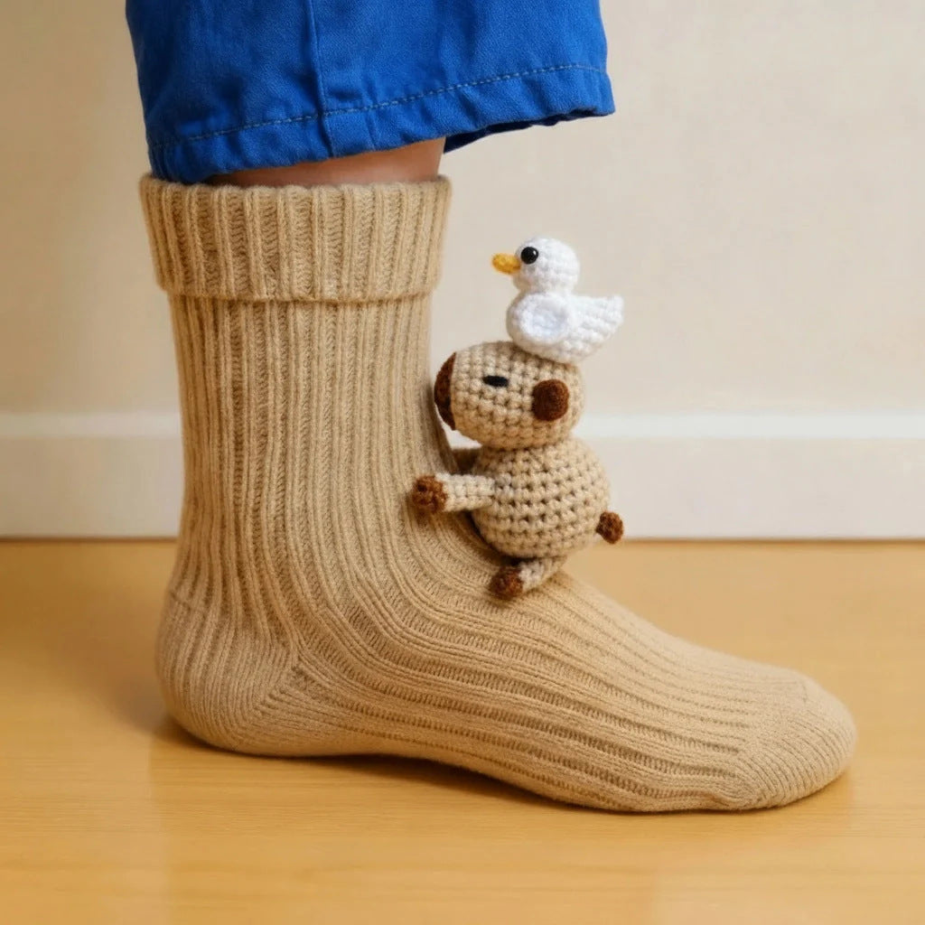 Plush Crochet Animal Cute Animal Socks Little Duck Average Size