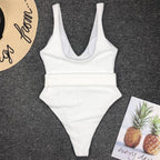 One-Piece Swimsuit with Belt Ring Detail - White