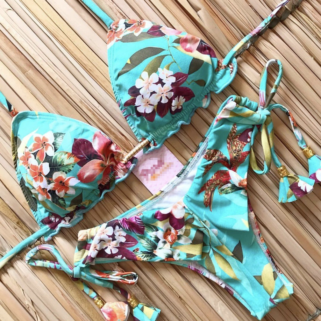 Printed Tassel Bikini Set - Multi-Color Two-Piece K235