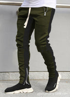 FOG Men's Casual Pants with Zipper - Retro Stripe Design Army green