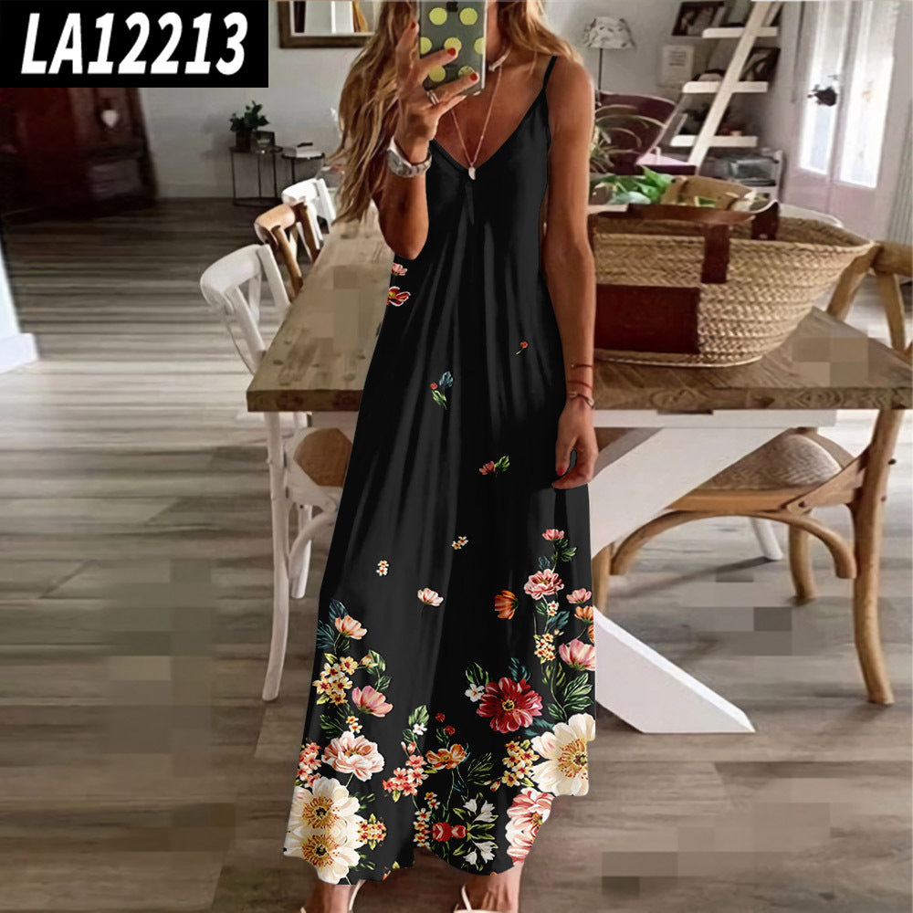 Summer Beach Sling Dress - Abstract Print Slim Fit 6pattern