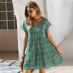 Ruffle Chiffon Dress - Loose Short Summer Style Green