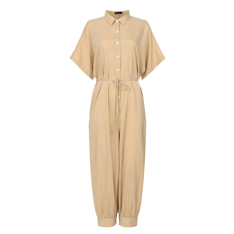 Retro Button-Front Jumpsuit - Vintage Loose Fit