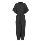 Retro Button-Front Jumpsuit - Vintage Loose Fit