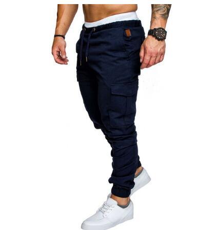 Men's Casual Pencil Pants - Loose Fit Cotton Blend with Belt Navy