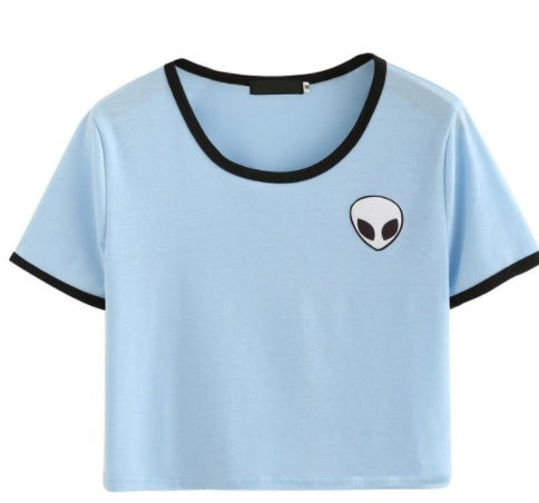 Alien Graphic Crop Top - Short Sleeve Casual Tee 3